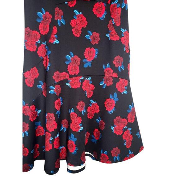 NWT Lane Bryant Dress Womens Size 12 Black Red Rose Floral ALine Short Sleeve - Picture 5 of 7
